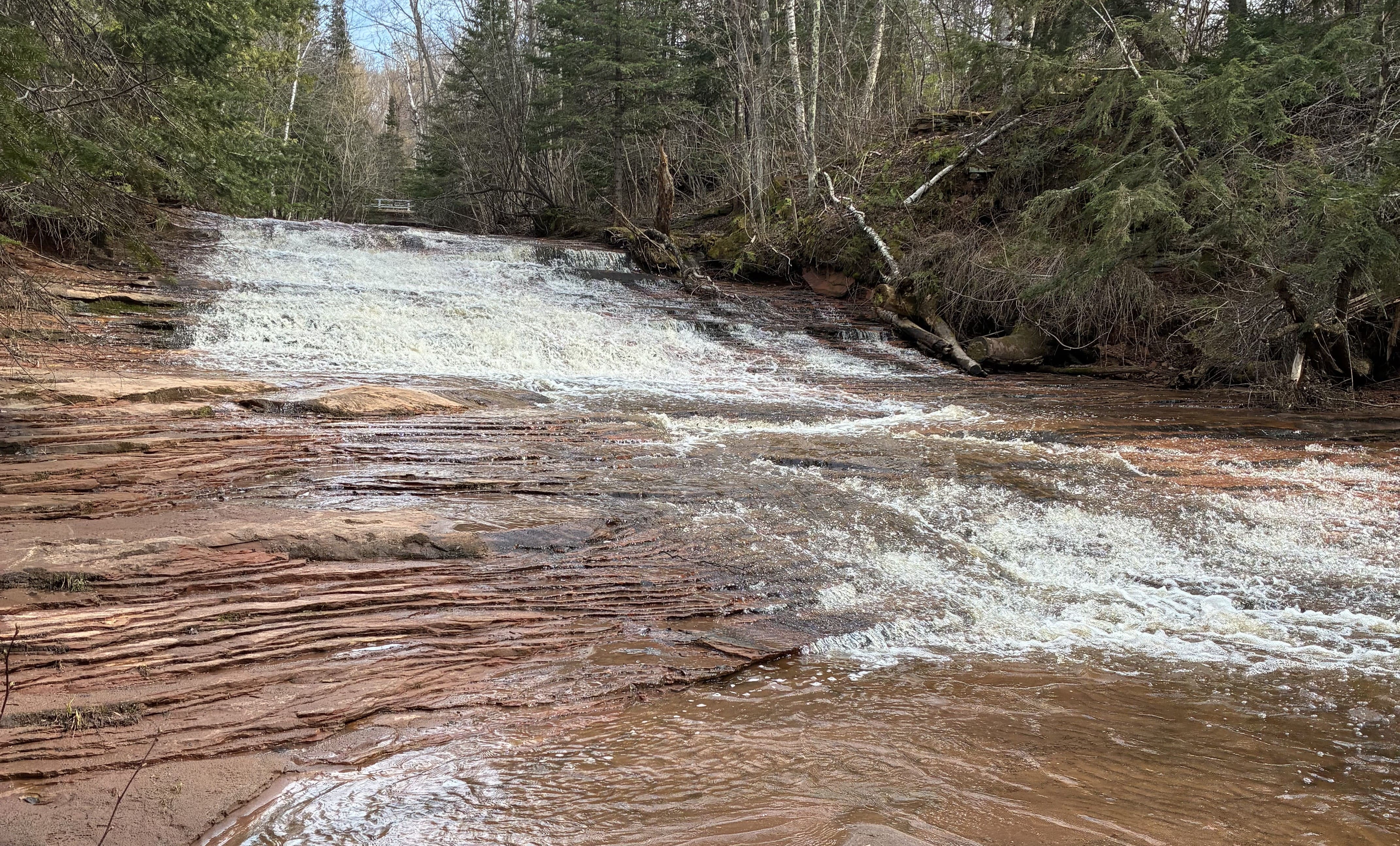 Siskiwit River cascading over falls at the Siskiwit Falls Preserve near Cornucopia, Wisconsin