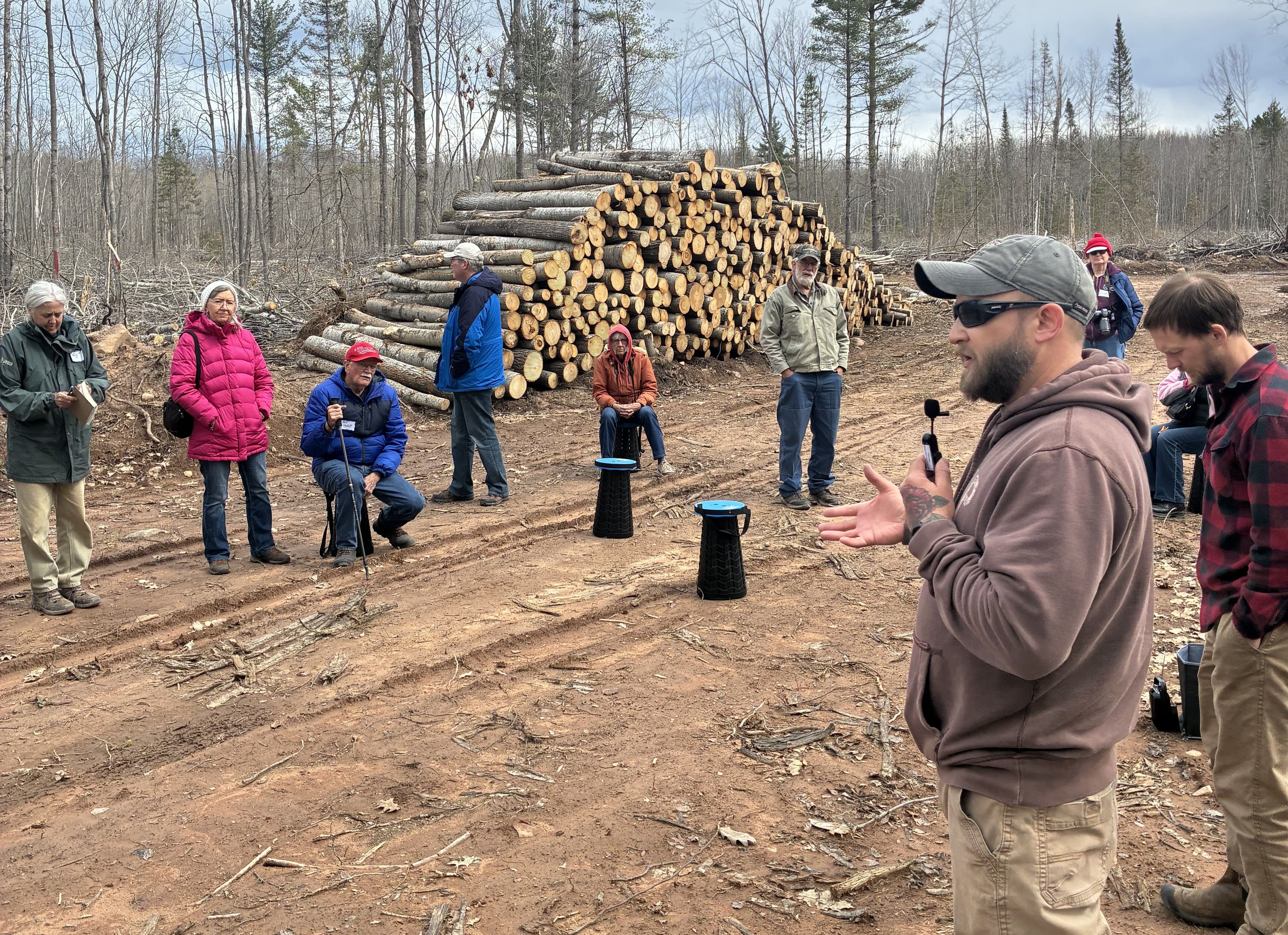 County Forester Jeremiah Nietzel discussing timber management strategies at an active timber sale in the Bayfield County Forest